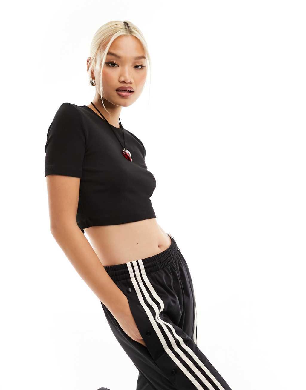 ONLY ribbed cropped t-shirt with embellished open back in black  product image