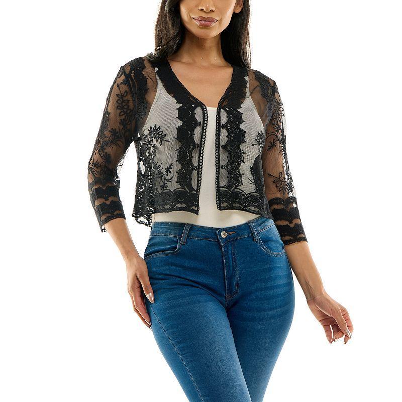 Womens Nina Leonard Embroidered Sheer Tulle Bolero Product Image