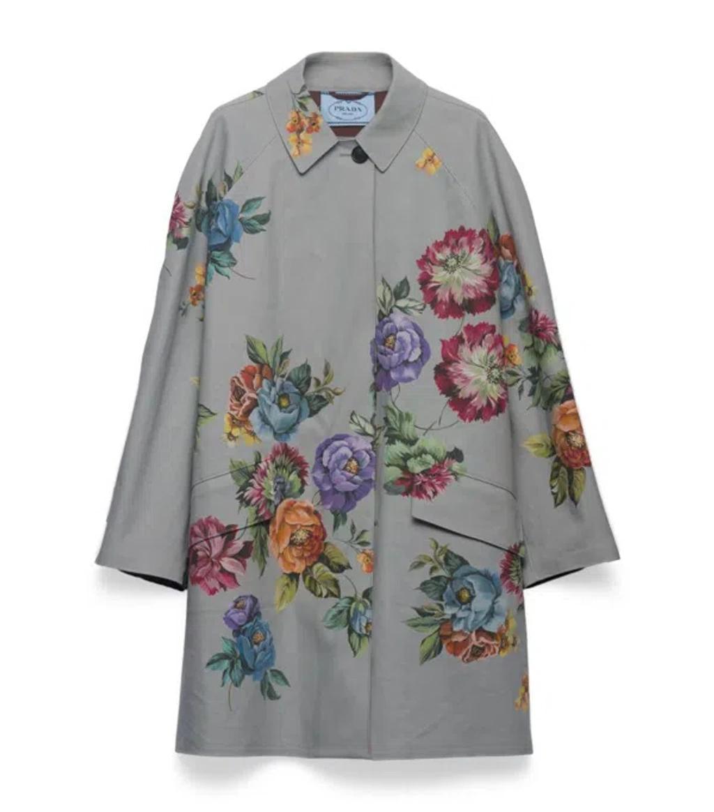 Printed Cotton Single-breasted Coat In Gray Product Image