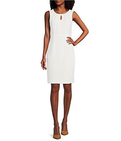 Kasper Keyhole Stretch Pique Pleated Keyhole Neck Sleeveless Sheath Dress Product Image