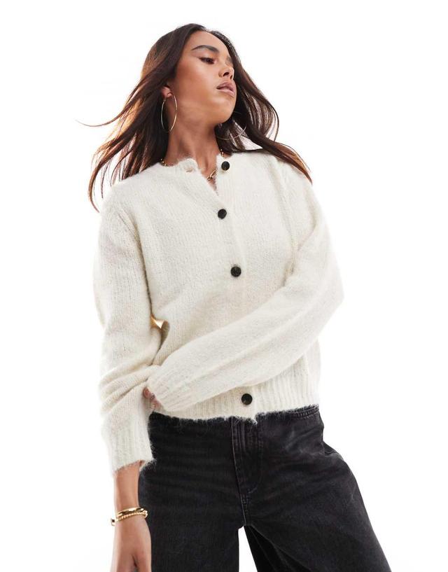 Vero Moda round neck knit cardigan in heathered cream Product Image