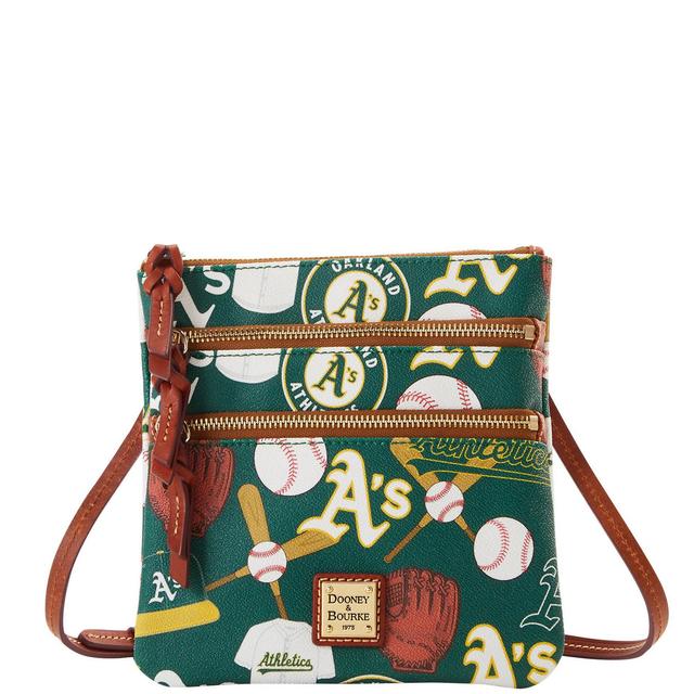 Dooney & Bourke Womens MLB Athletics North South Triple Zip Crossbody Coated Cotton Shoulder Bag in Green Product Image