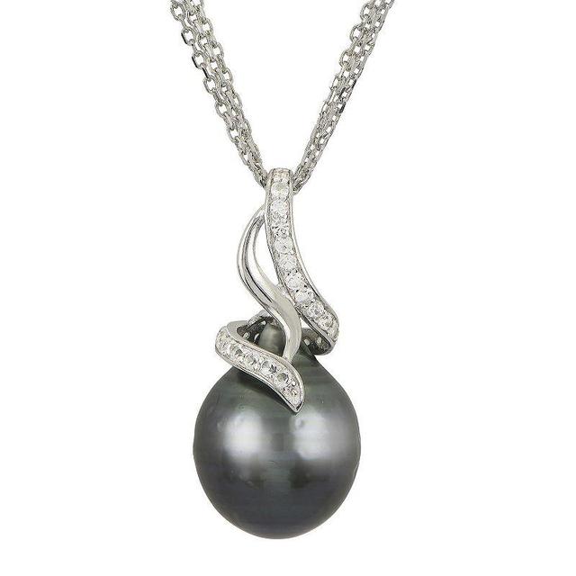 PearLustre by Imperial Sterling Silver Tahitian Cultured Pearl & White Topaz Pendant Necklace, Womens Product Image