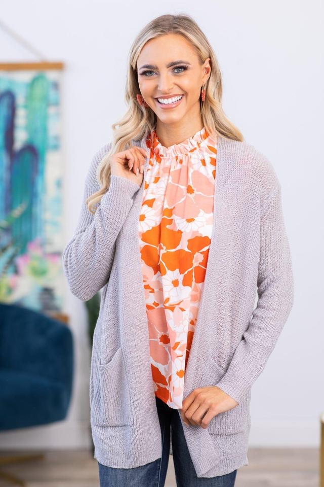 Light Grey Mid Length Cardigan With Pockets Product Image