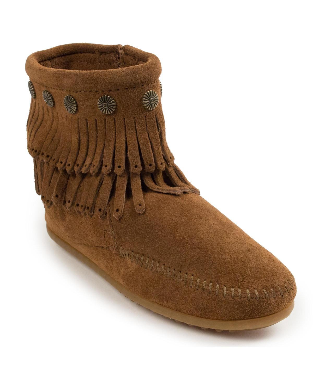 Minnetonka Womens Double Fringe Side Zip Ankle Boots Product Image