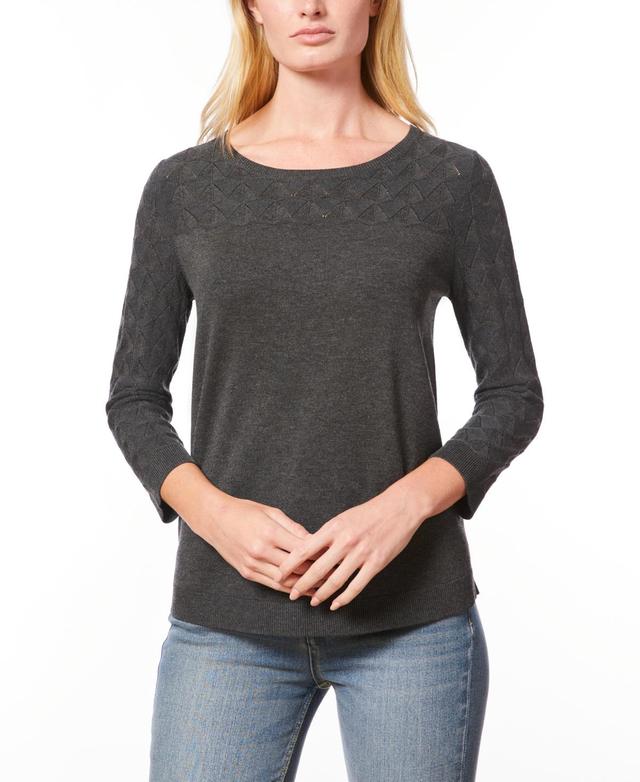 Melissa Paige Womens Wave-Knit Scoop Neck 3/4-Sleeve Sweater Product Image