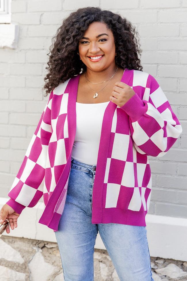 Trying Your Best Magenta Checkered Cardigan  FINAL SALE Product Image