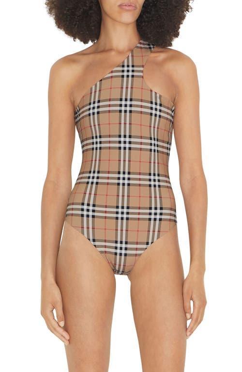 burberry Candace Check One-Shoulder One-Piece Swimsuit Product Image