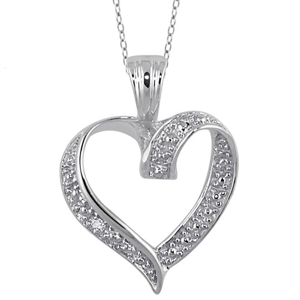 Womens Sterling Silver Round-Cut White Diamond Pave Set Heart Pendant 18) Product Image