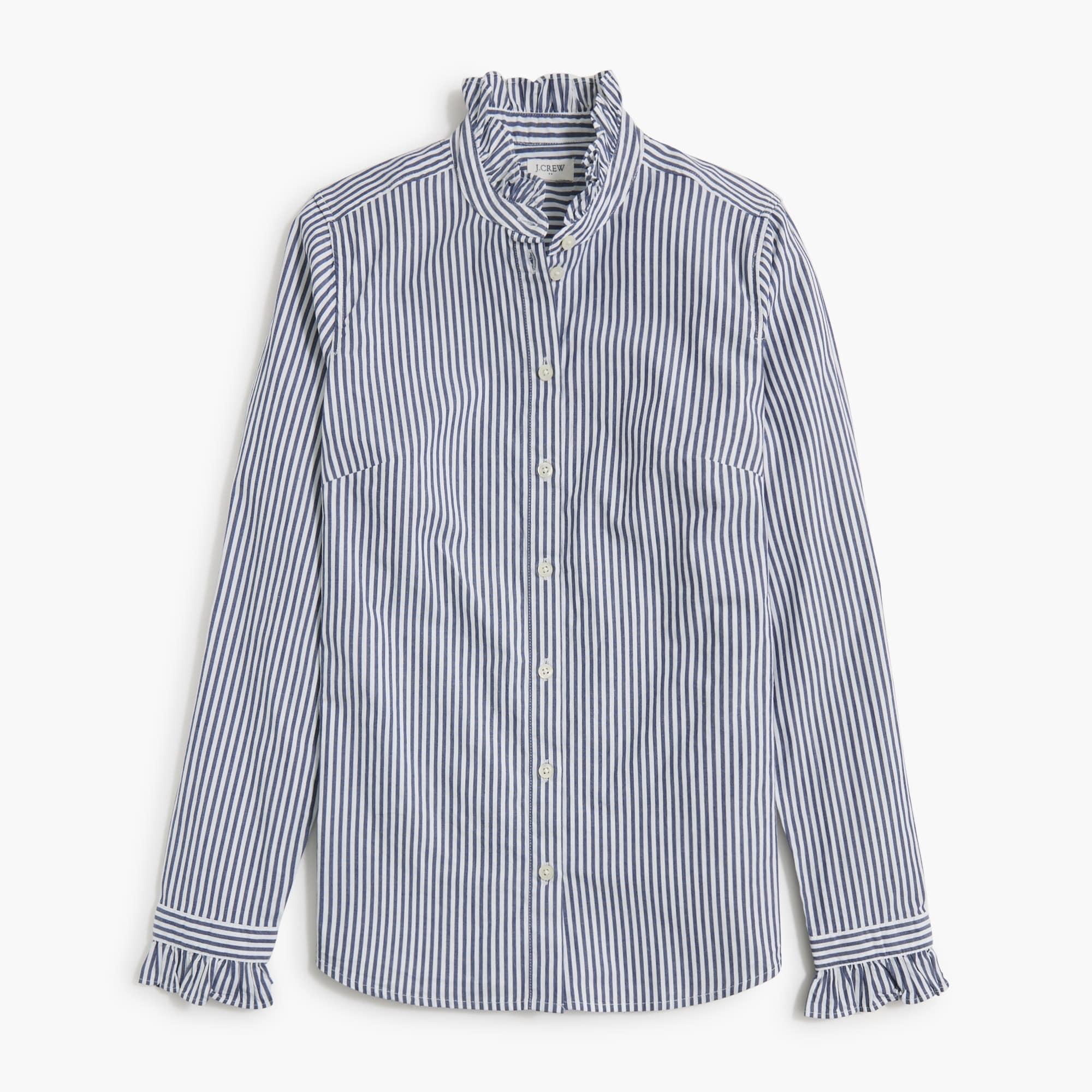 Striped ruffleneck button-up Product Image