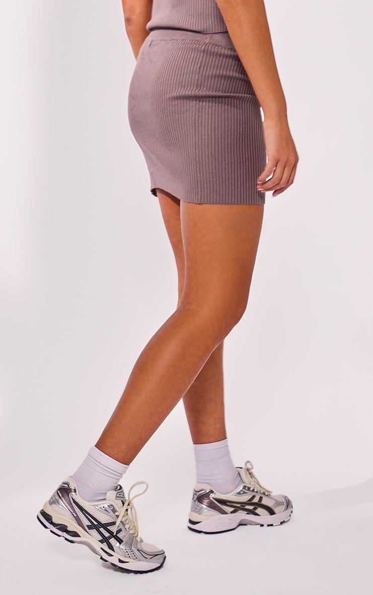  Coffee Rib Knit Split Mini Skirt Product Image