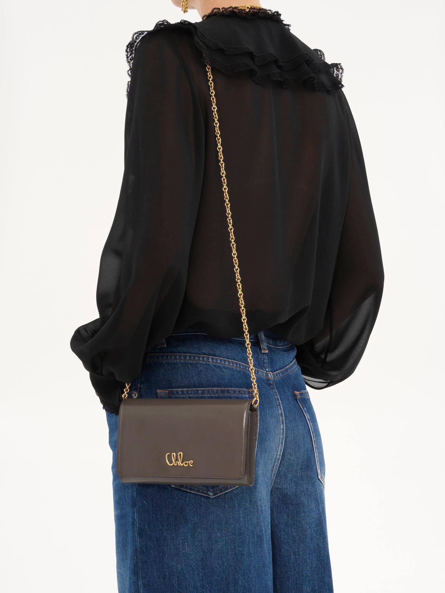 Chloé Iconic flap wallet on chain in shiny leather Product Image