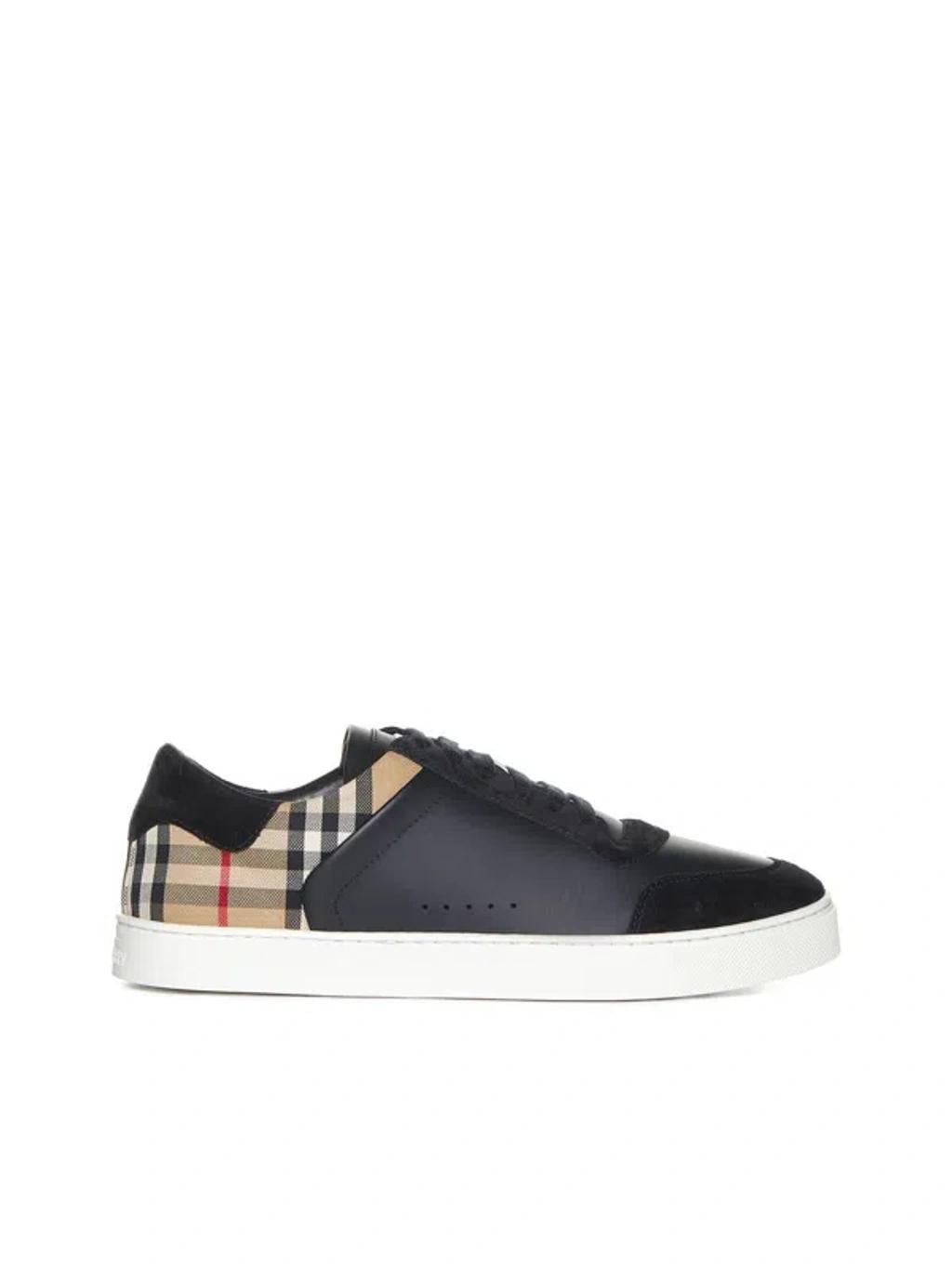 BURBERRY Black Check Low-top Leather Sneakers Product Image