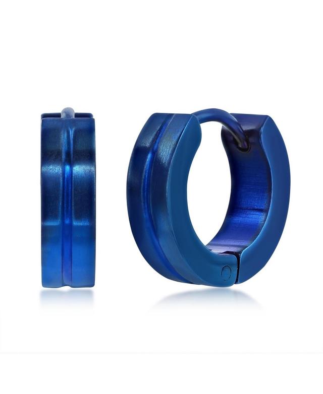 Mens Stainless Steel 13mm Lined Huggie Hoop Earrings Product Image