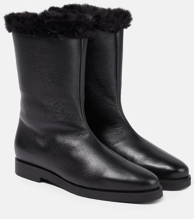 TOTÊME Faux Fur-lined Leather Ankle Boots In Black Product Image