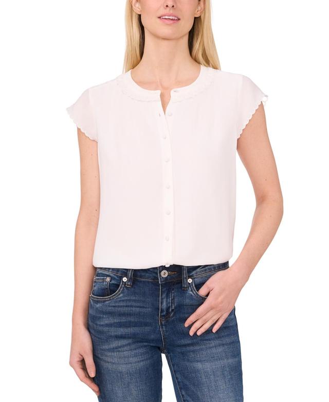 CeCe Womens Scalloped Cap Sleeve Blouse Product Image