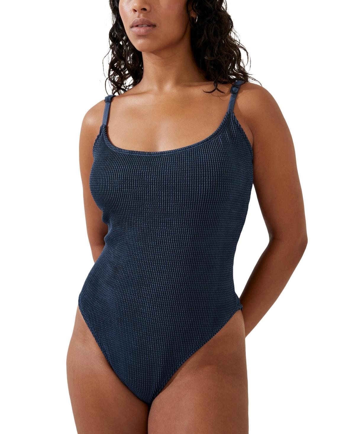 Cotton On Womens Textured Scoop Neck One Piece Swimsuit - Tidal Navy Product Image