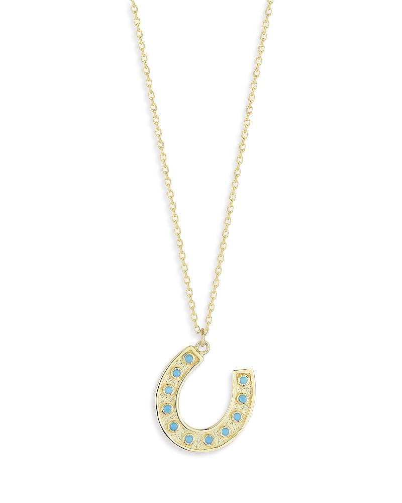 Moon & Meadow Turquoise Horseshoe Pendant Necklace in 14K Yellow Gold, 16 Product Image