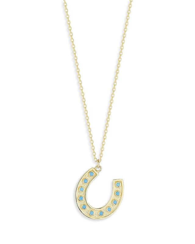 Moon & Meadow Turquoise Horseshoe Pendant Necklace in 14K Yellow Gold, 16 Product Image