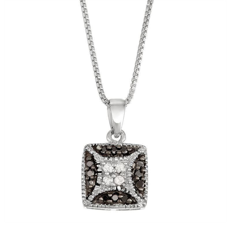 Sterling Silver 1/10 Carat T.W. Black & White Diamond Square Necklace, Womens Product Image