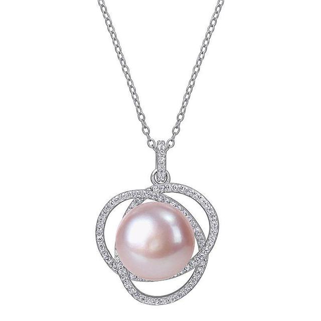 Stella Grace Sterling Silver Cubic Zirconia & Pink Freshwater Cultured Pearl Pendant, Womens Multicolor Product Image