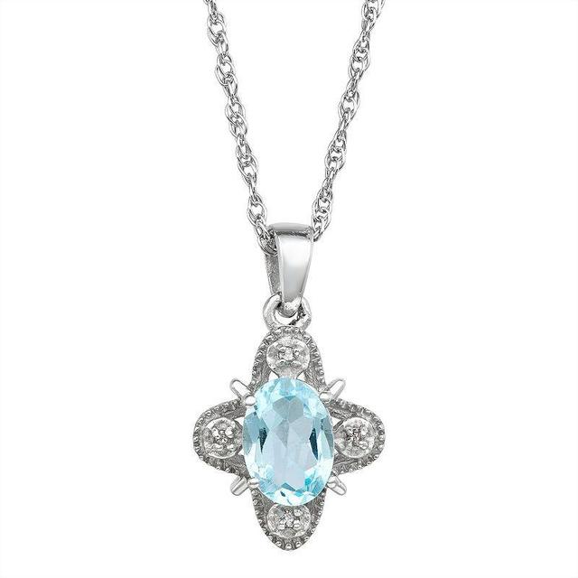 Jewelexcess Sterling Silver 1 Carat T.W. Gemstone & Diamond Accent Pendant Necklace, Womens Blue Topaz Product Image