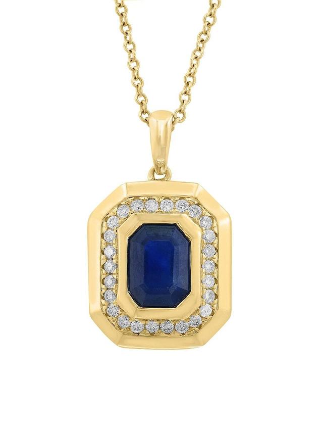 Womens 14K Yellow Gold, Blue Sapphire & 0.25 TCW Diamond Pendant Necklace Product Image