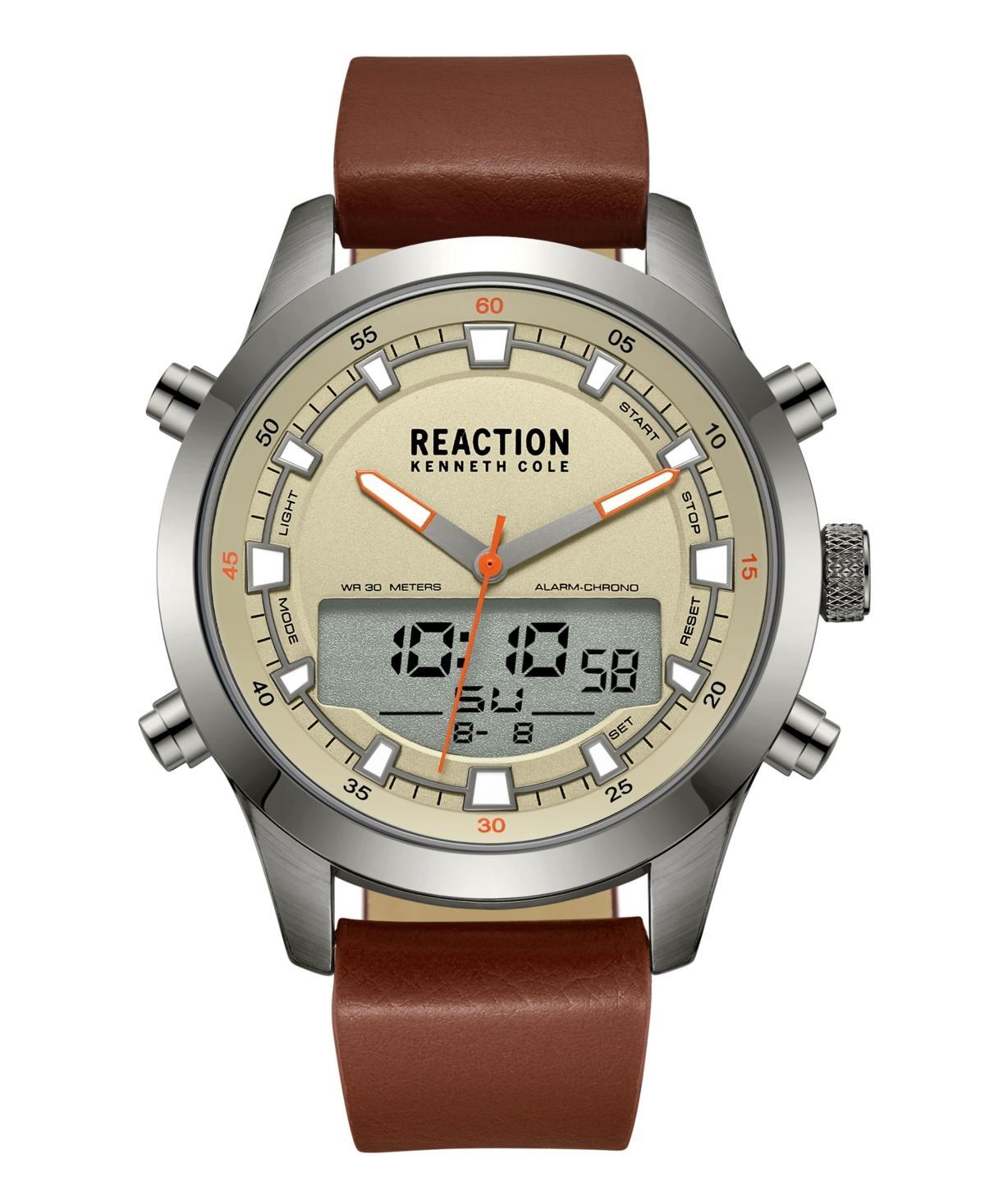 Kenneth Cole Reaction Mens Ana-digi Brown Synthetic Leather Strap Watch, 46mm Product Image