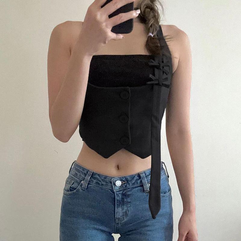 Sleeveless Scoop Neck Plain Crop Top Product Image