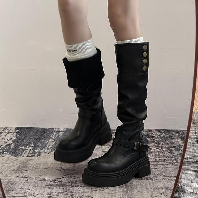 Faux Leather Platform Tall Boots Product Image