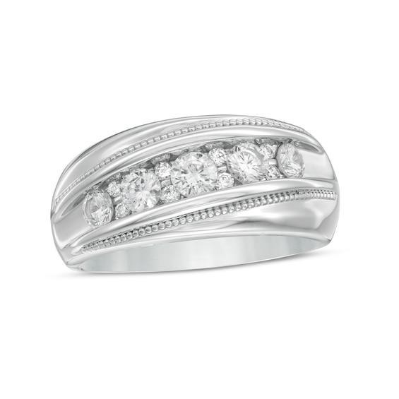 Men's 1 CT. T.w. Diamond Slanted Wedding Band in 10K White Gold Product Image