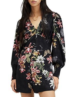 AllSaints Auden Sanibel Floral & Floral Jacquard Long Sleeve Dress Product Image