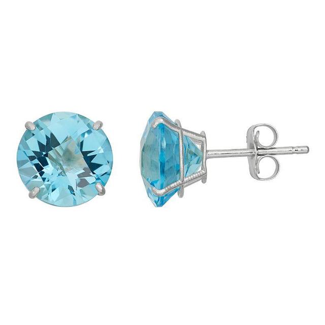 Swiss Blue Topaz 10k White Gold Stud Earrings, Womens Product Image