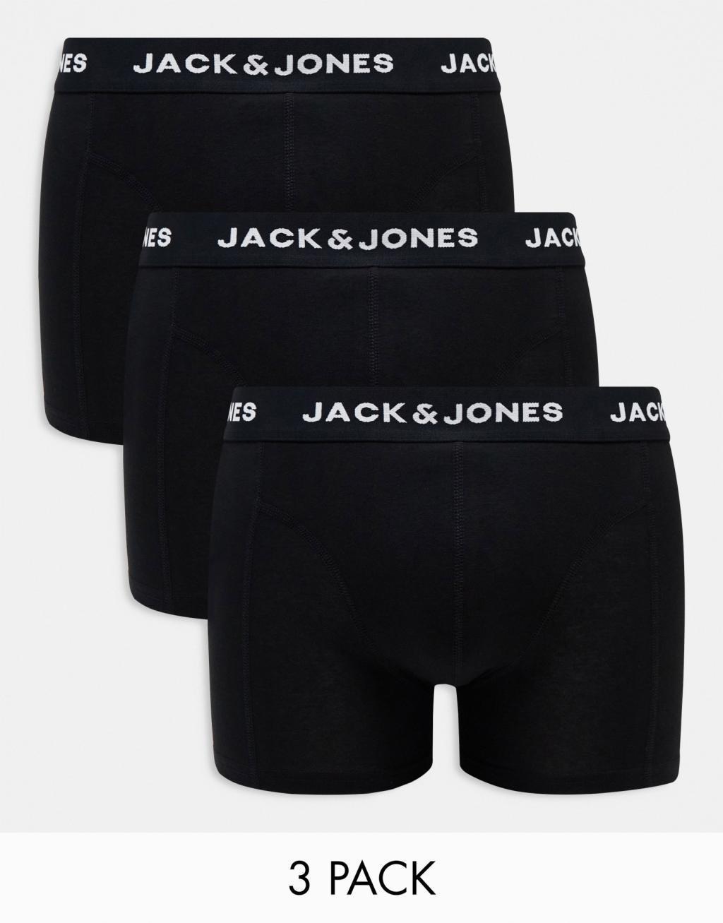 Jack & Jones 3 pack briefs in black with logo waistband Product Image