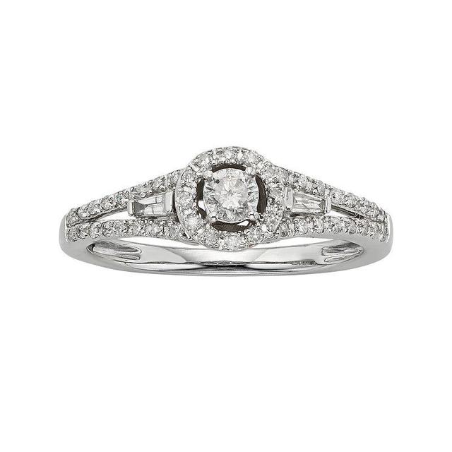 Diamond Halo Engagement Ring in 10k White Gold (3/8 ct. T.W.), Womens Product Image