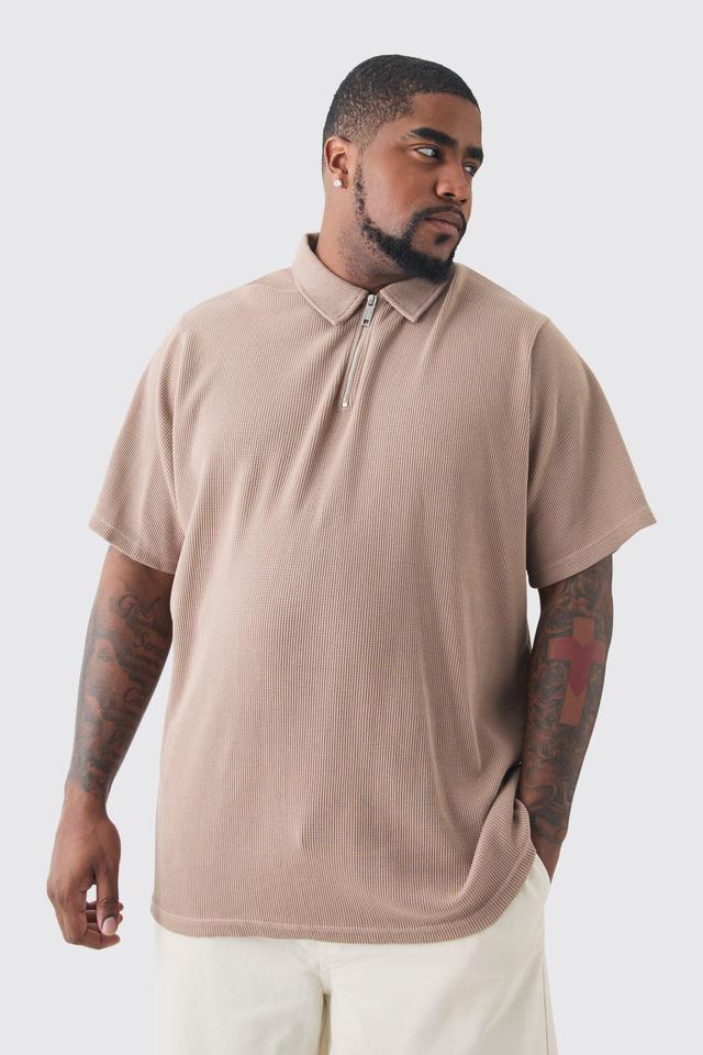 Plus Waffle Polo | boohooMAN USA Product Image