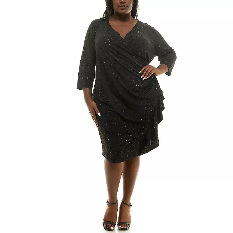 Plus Size Nina Leonard Wrap Ruffle Dress, Womens Product Image