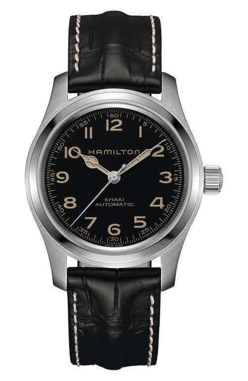 Hamilton Mens Khaki Field Murph Automatic Black Leather Strap Watch Product Image