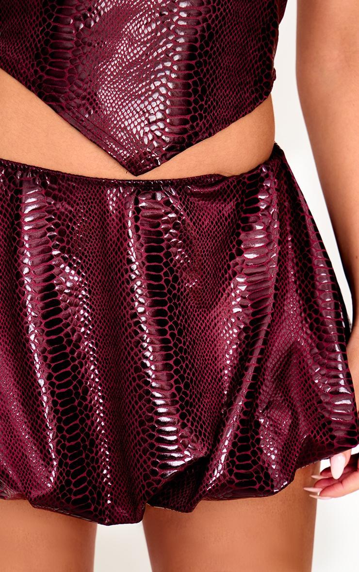 Burgundy Wet Look Croc Print Mini Skirt Product Image