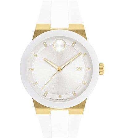 Men's Movado BoldÂ® Fusion Two-Tone IP Ceramic White Strap Watch with White Dial (Model: 3600899) Product Image