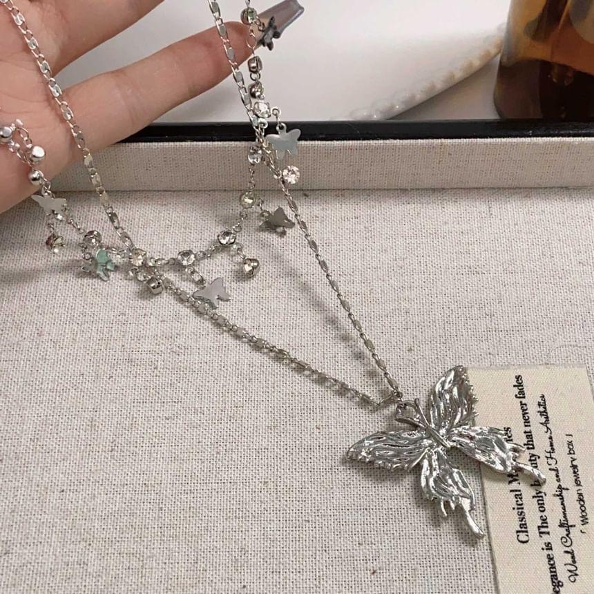 Butterfly Rhinestone Layered Necklace Product Image