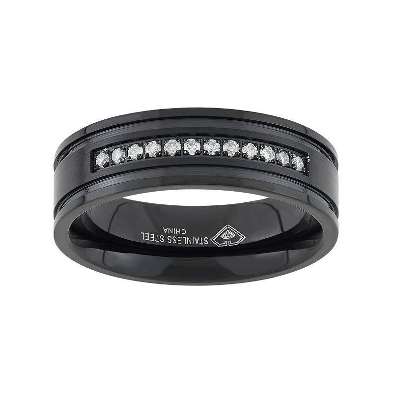 Belk & Co Men's 1/6 Ct. T. W. Diamond Grooved Band In Black Stainless Steel, 13 Product Image