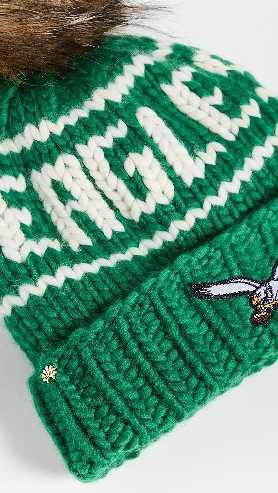 Lele Sadoughi Kelly Green Retro Eagles Beanie with Faux Fur | Shopbop Product Image