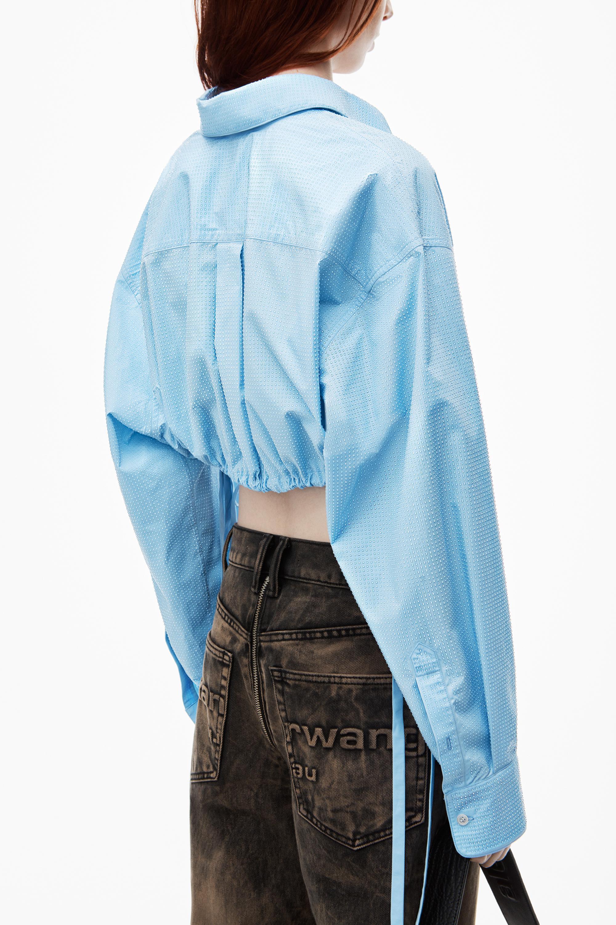 Cropped Drawstring Blouse In Cotton & Crystal Hotfix Poplin Product Image