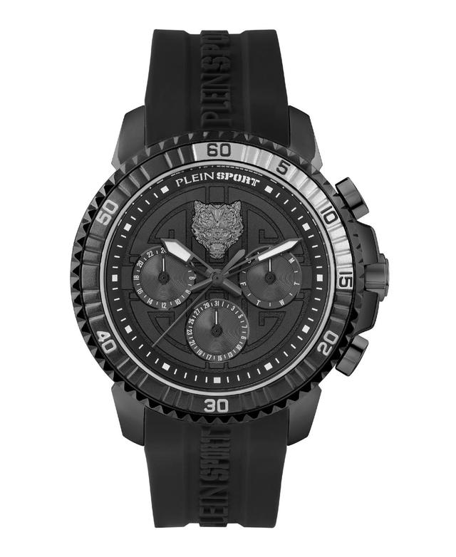 Plein Sport Mens Chronograph Date Quartz Powerlift Black Silicone Strap Watch 45mm - Ion Plated Gunmetal Product Image