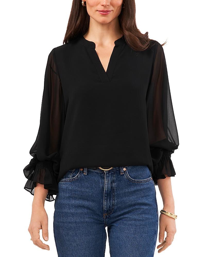 Vince Camuto V Neck Sheer Sleeve Top Product Image