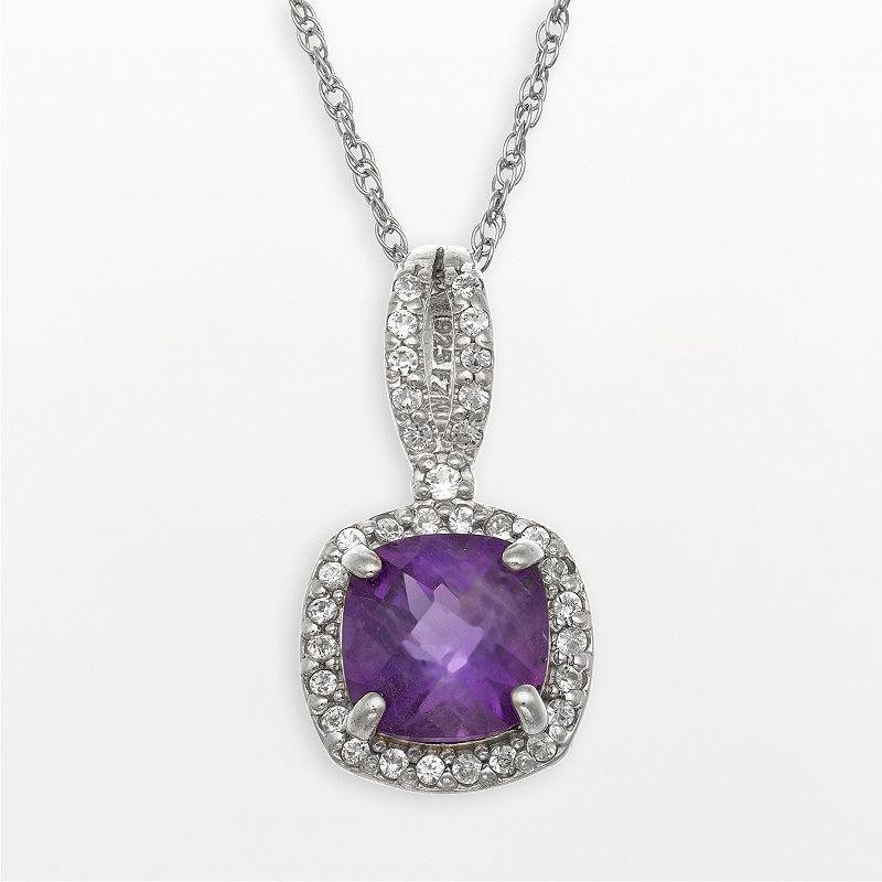 Sterling Silver Amethyst and Lab-Created White Sapphire Square Halo Pendant, Womens Multicolor Product Image