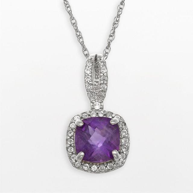 Sterling Silver Amethyst and Lab-Created White Sapphire Square Halo Pendant, Womens Multi Grey Product Image