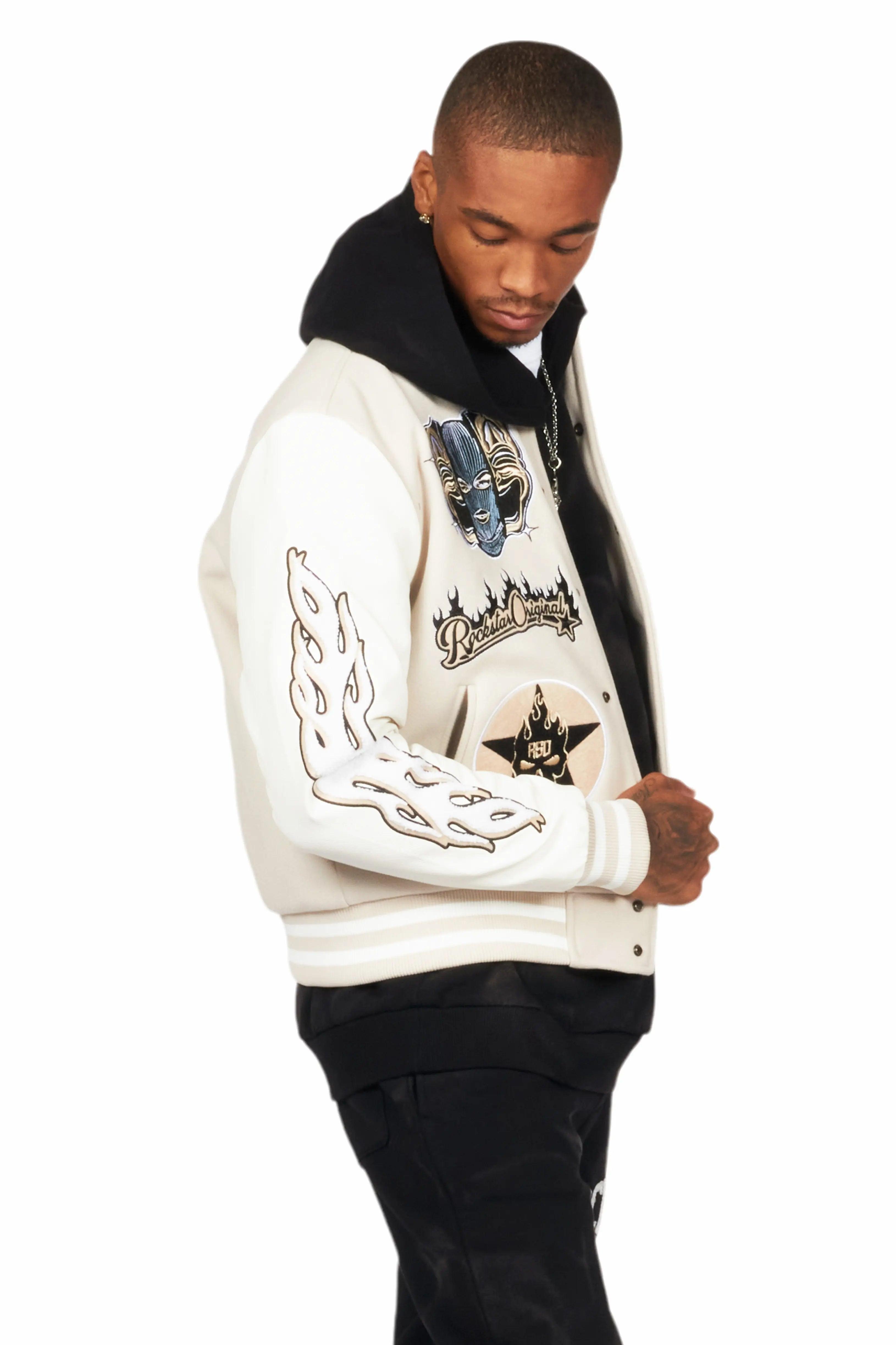 Fio Beige/White Varsity Jacket Male Product Image