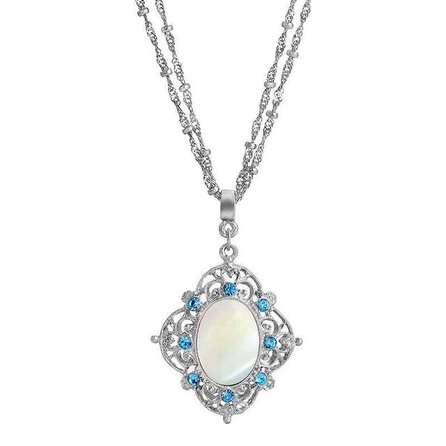 1928 Silver Tone Aqua Simulated Mother Of Pearl Necklace, Womens, White Product Image